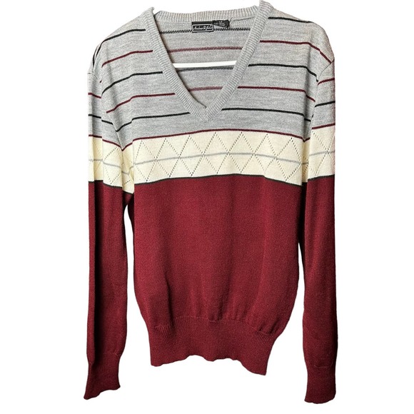 Vintage Andrew St John Long Sleeve V Neck Sweater Striped, Large - Picture 1 of 12